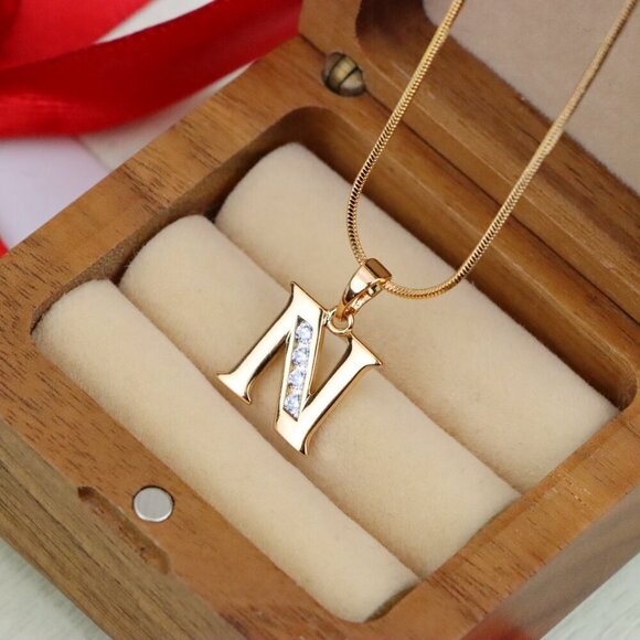 "Rose Gold Letter N Pendant with Crystals – 18K Gold Plated Charm, XPPT1363 - Picture 8 of 13